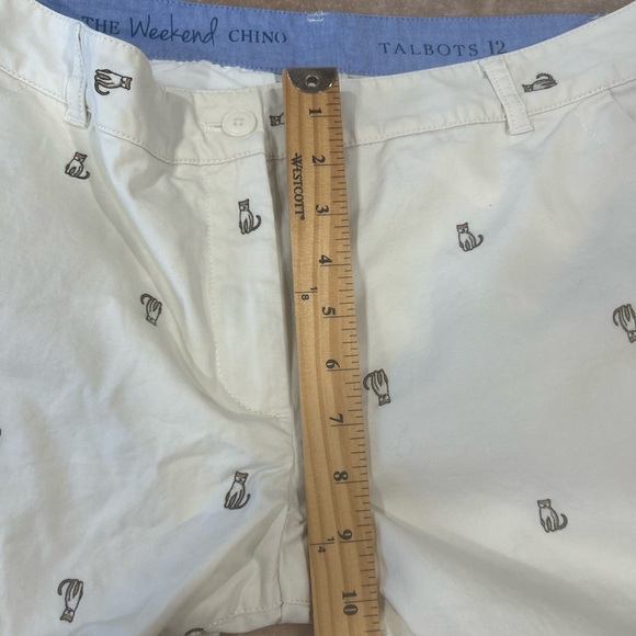 Talbots Cat Print Cropped Chino Pants Womens Size 12 Preppy cream embroidered - Picture 9 of 13